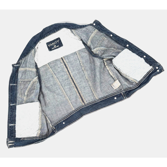 Vtg Denim Jean Biker Vest Cropped Vanity Y2k Sz Medium Country Retro - Picture 6 of 6